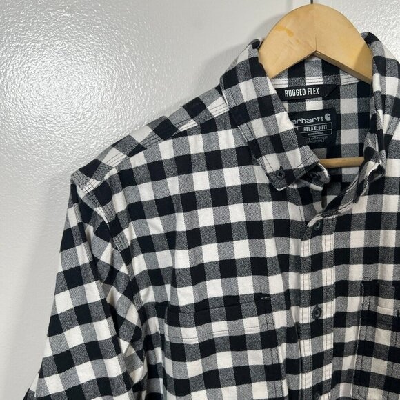 Carhartt Rugged Flex Flannel Shirt Size Medium Black Relaxed Fit Plaid Work - Picture 5 of 10